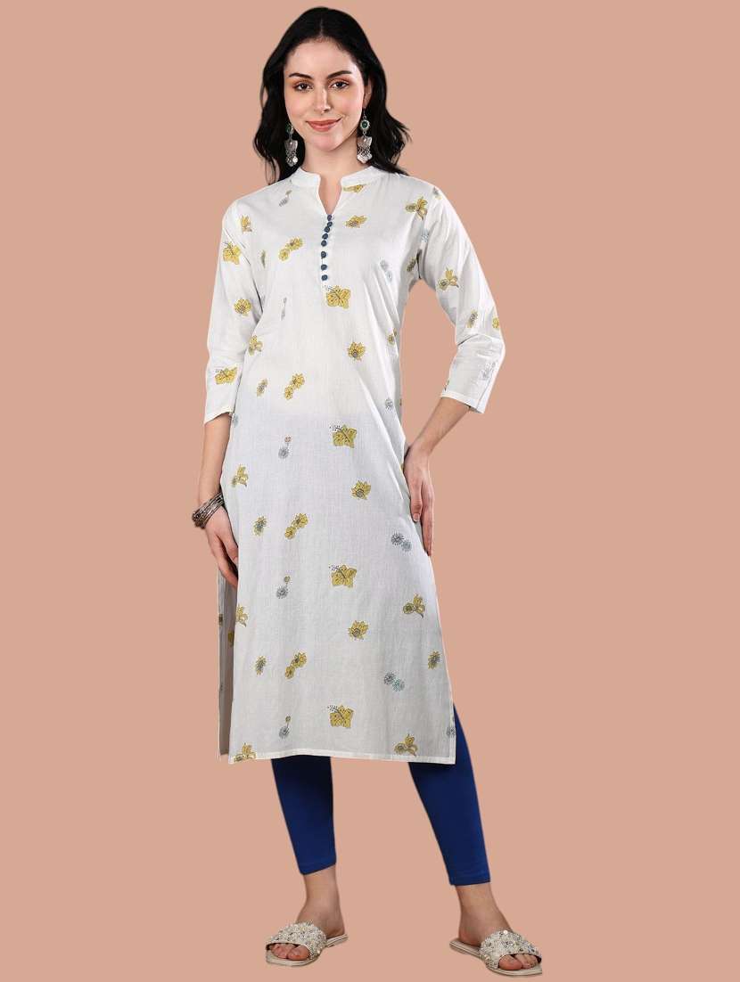 women floral three quarter sleeve straight kurta
