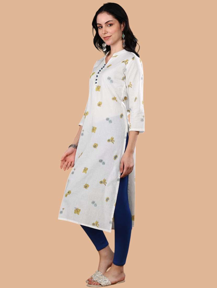 women floral three quarter sleeve straight kurta - 22407040 -  Standard Image - 1