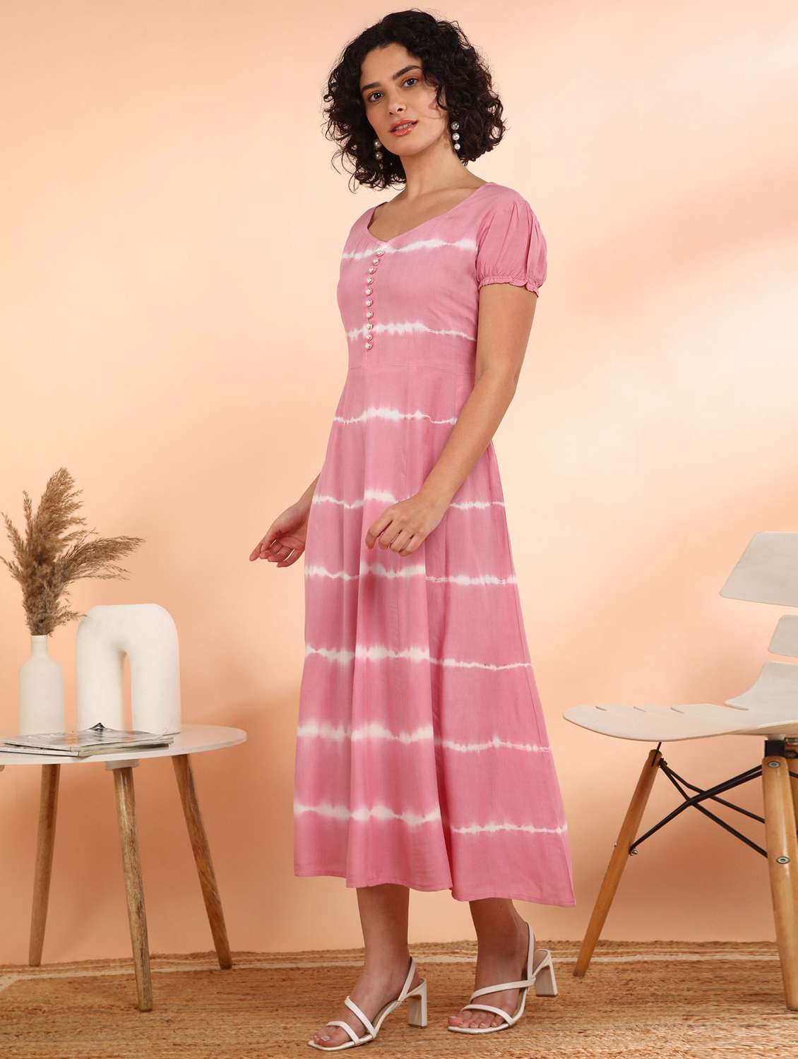 women tie & dye printed puff sleeve ethnic dress - 22407042 -  Standard Image - 1