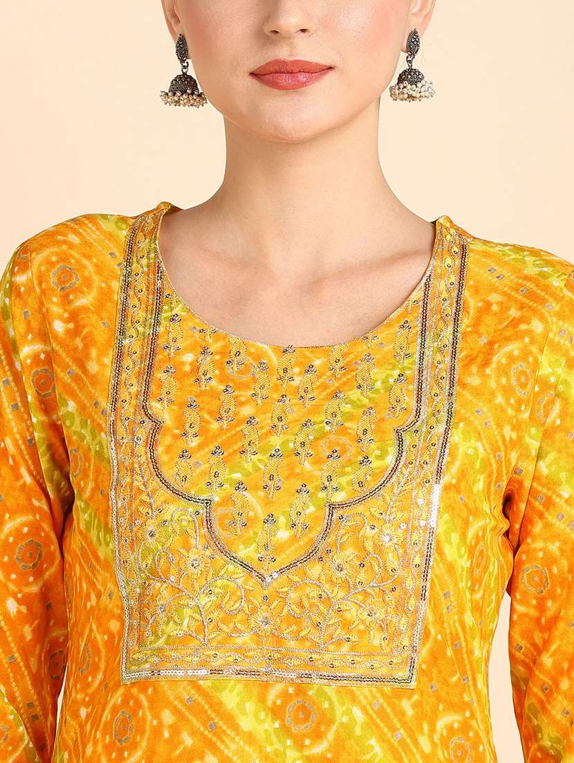 women printed three quarter sleeve straight kurta - 22407043 -  Standard Image - 1