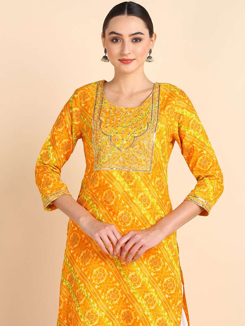 women printed three quarter sleeve straight kurta - 22407043 -  Standard Image - 4