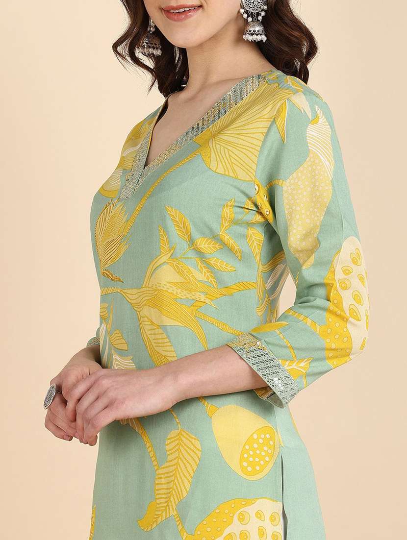 women floral printed three quarter sleeve straight kurta - 22407047 -  Standard Image - 4