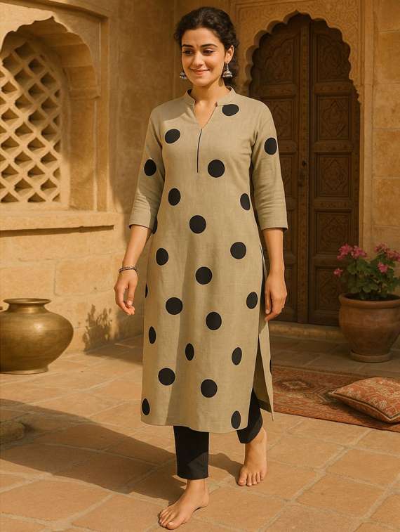 women polka dot three quarter sleeve straight kurta - 22407052 -  Standard Image - 1