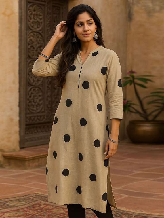 women polka dot three quarter sleeve straight kurta - 22407052 -  Standard Image - 4