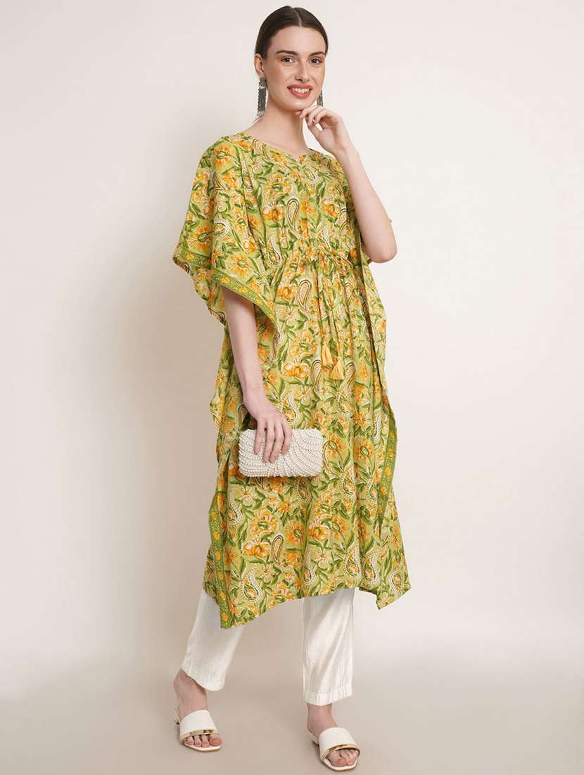 women printed kimono sleeve kaftan kurta