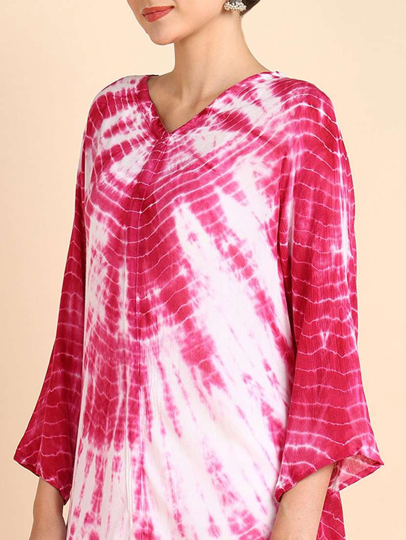 women tie & dye printed three quarter sleeve straight kurta - 22407058 -  Standard Image - 1