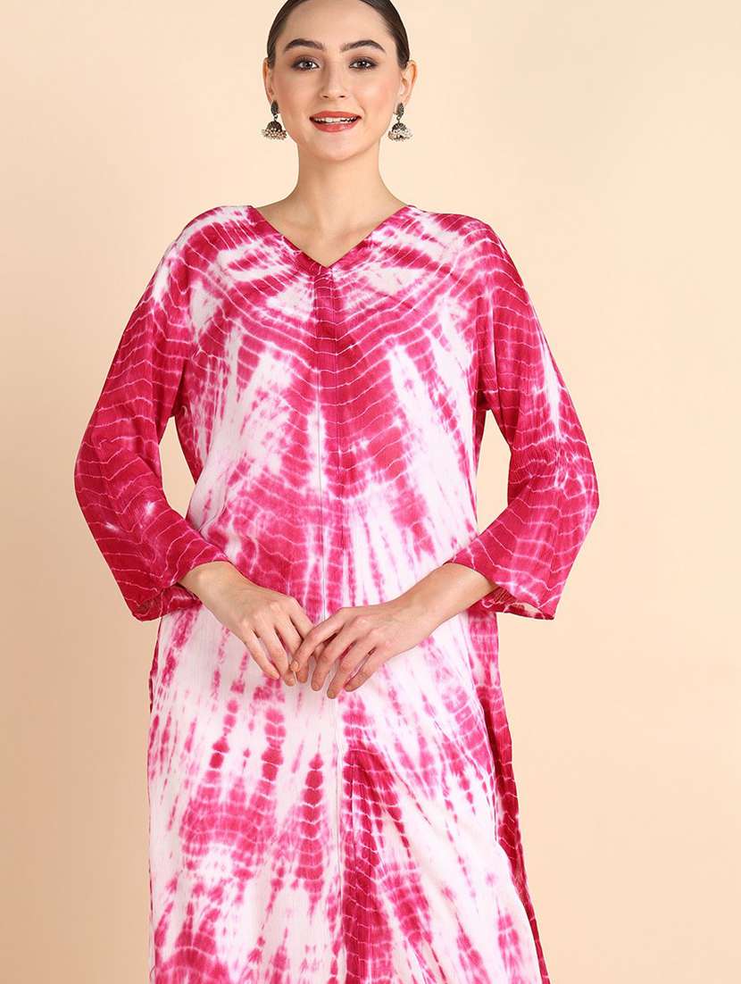 women tie & dye printed three quarter sleeve straight kurta - 22407058 -  Standard Image - 4