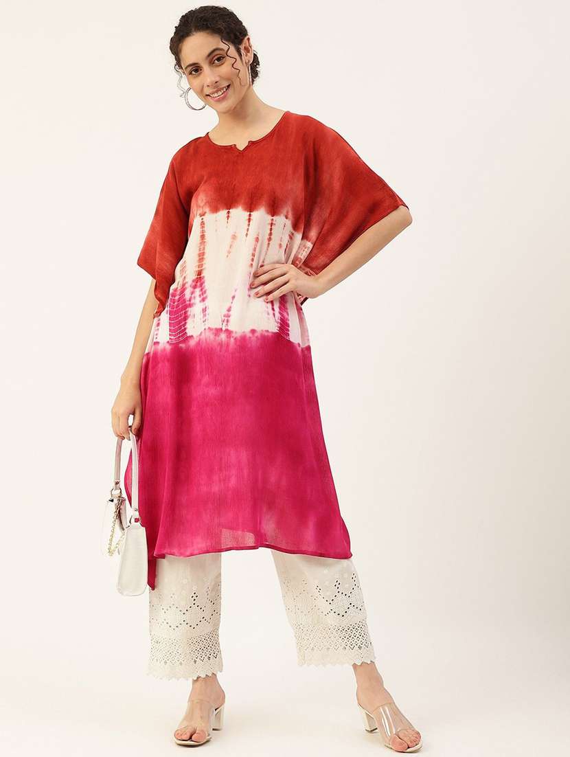women tie & dye printed kimono sleeve kaftan kurta - 22407060 -  Standard Image - 4