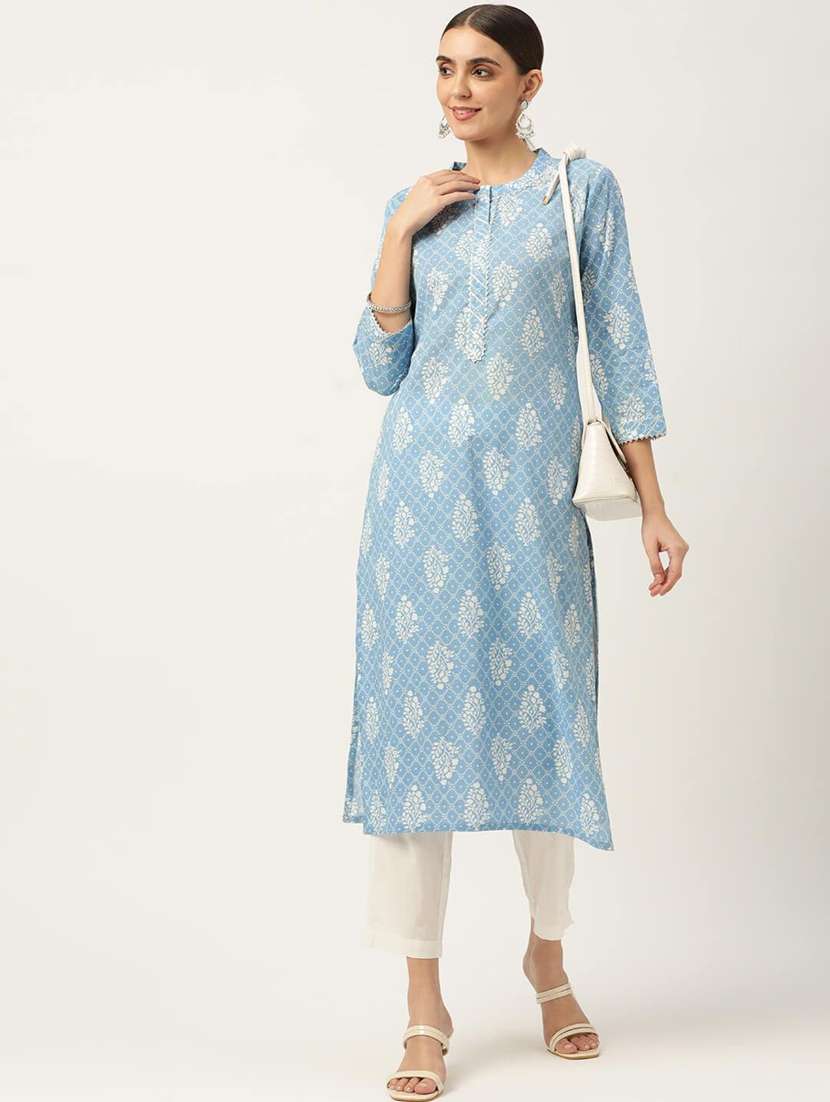 women printed three quarter sleeve a-line kurta - 22407064 -  Standard Image - 4