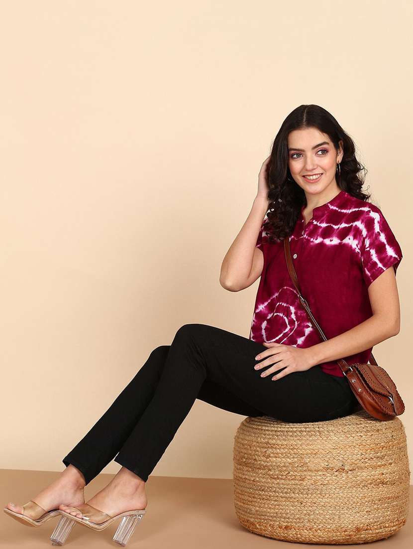women tie & dye short sleeve regular top - 22407081 -  Standard Image - 4
