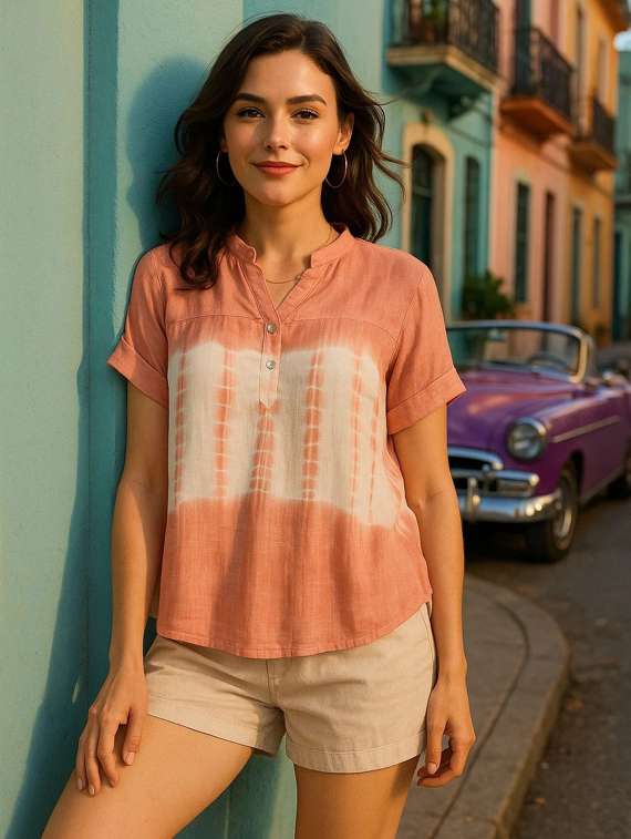 women tie & dye short sleeve regular top - 22407089 -  Standard Image - 1