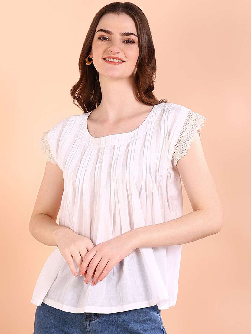 women solid cap sleeve a-line top