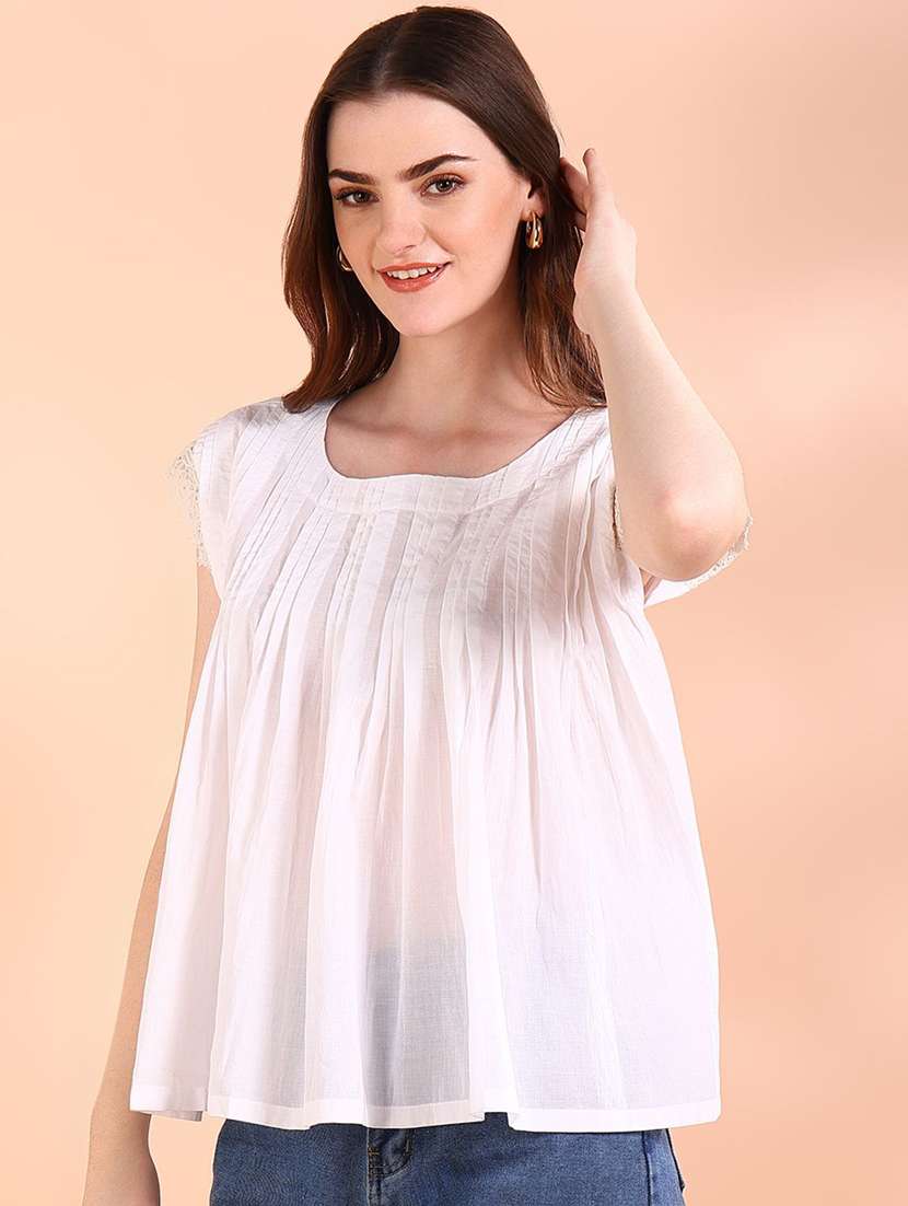 women solid cap sleeve a-line top - 22407095 -  Standard Image - 4