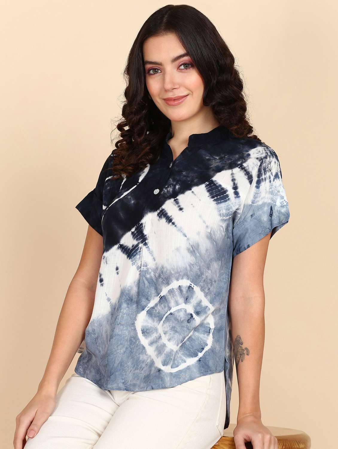 women tie & dye short sleeve regular top - 22407140 -  Standard Image - 1