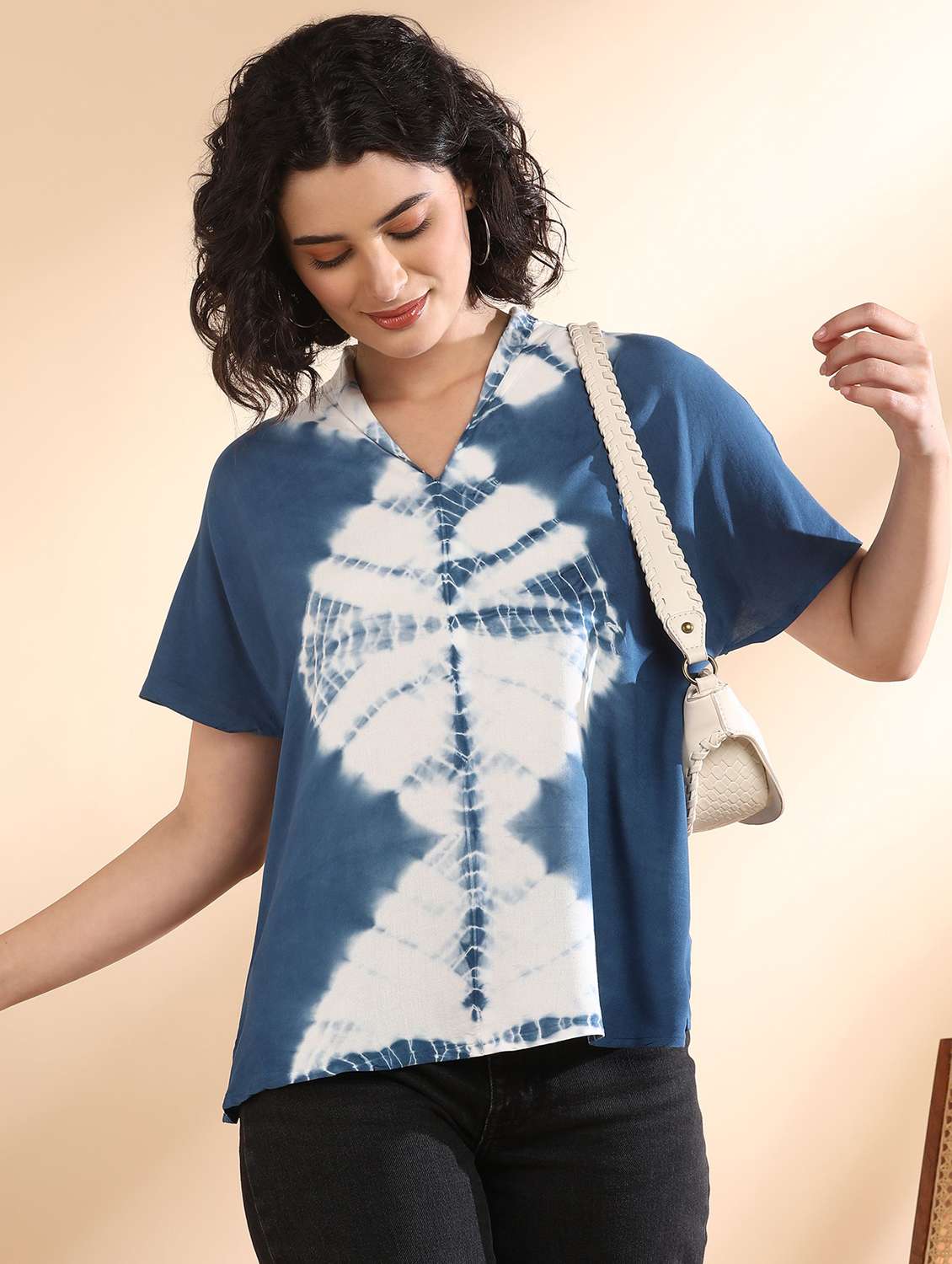 women tie and dyed short sleeve regular top - 22407181 -  Standard Image - 1