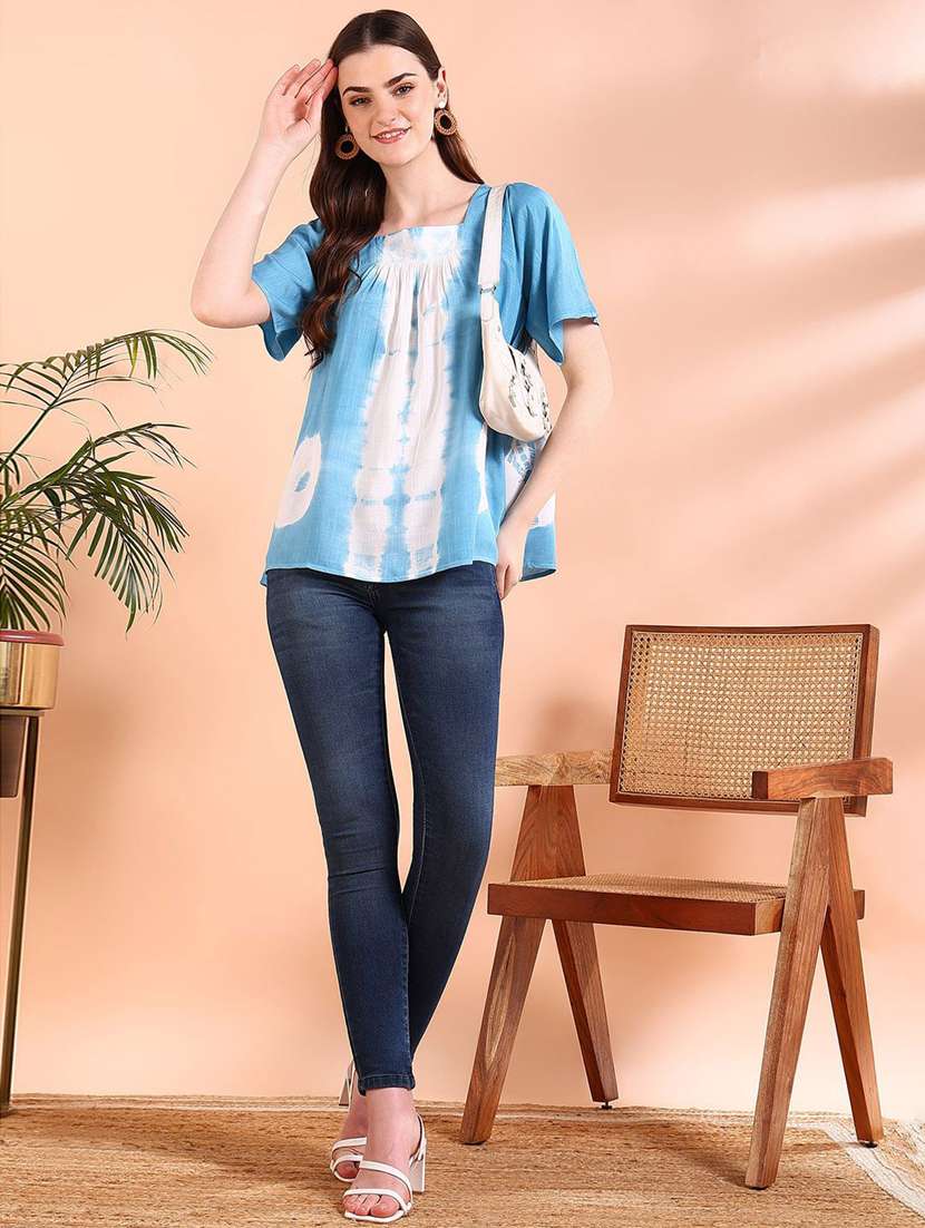 women tie & dye short sleeve a-line top - 22407192 -  Standard Image - 4