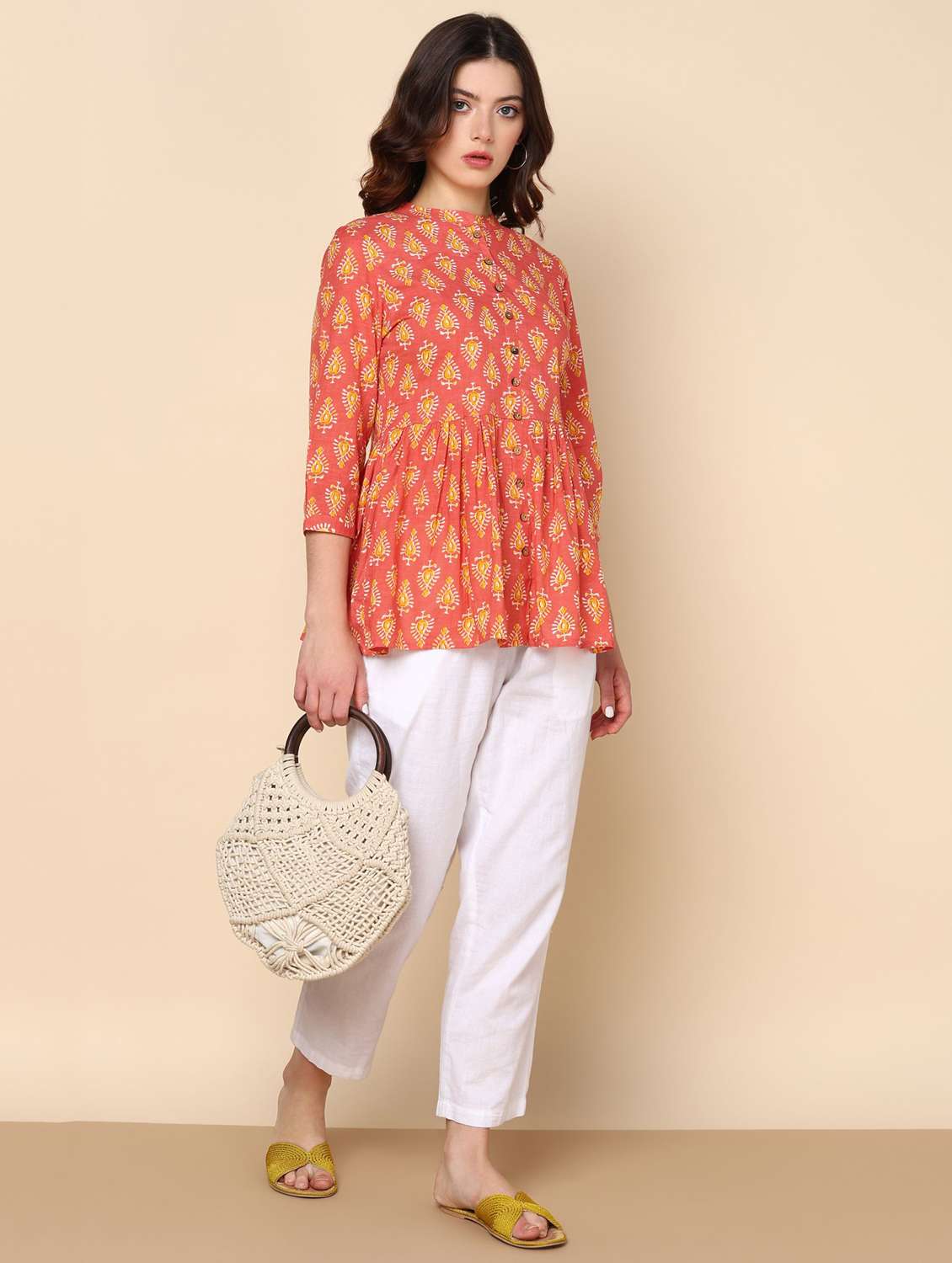 women printed three quarter sleeve flared kurti - 22407199 -  Standard Image - 4