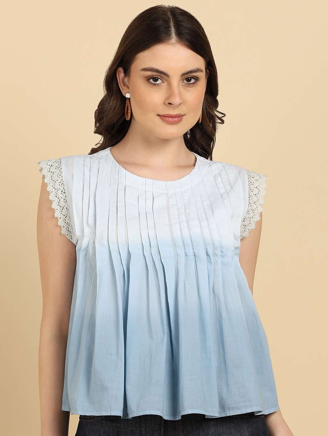 women tie and dyed cap sleeve a-line top - 22407203 -  Standard Image - 1