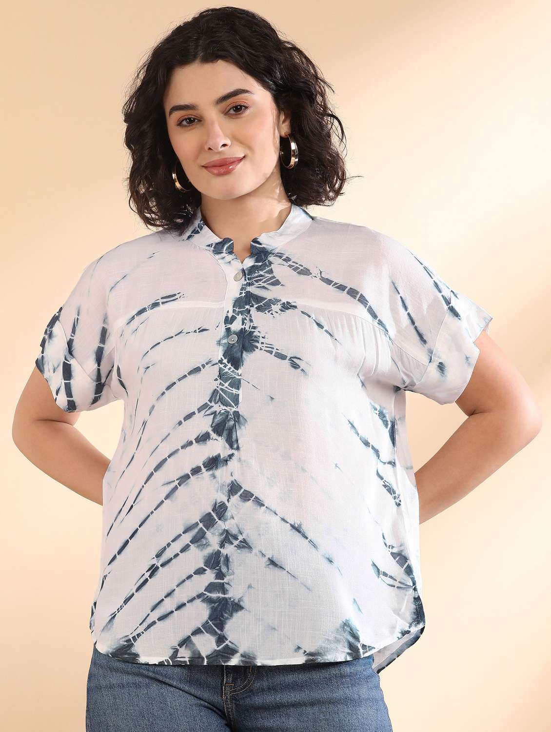 women tie and dyed short sleeve regular top