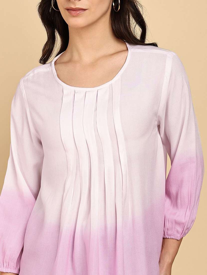 women tie & dye three quarter sleeve a-line top - 22407211 -  Standard Image - 1
