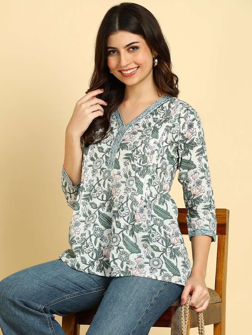 women printed three quarter sleeve kurti - 22407212 -  Standard Image - 1