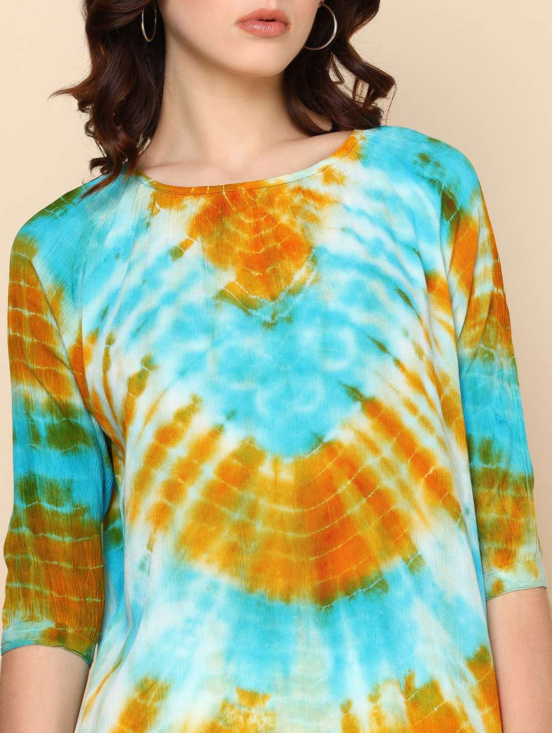 women tie and dyed three quarter sleeve regular top - 22407218 -  Standard Image - 1