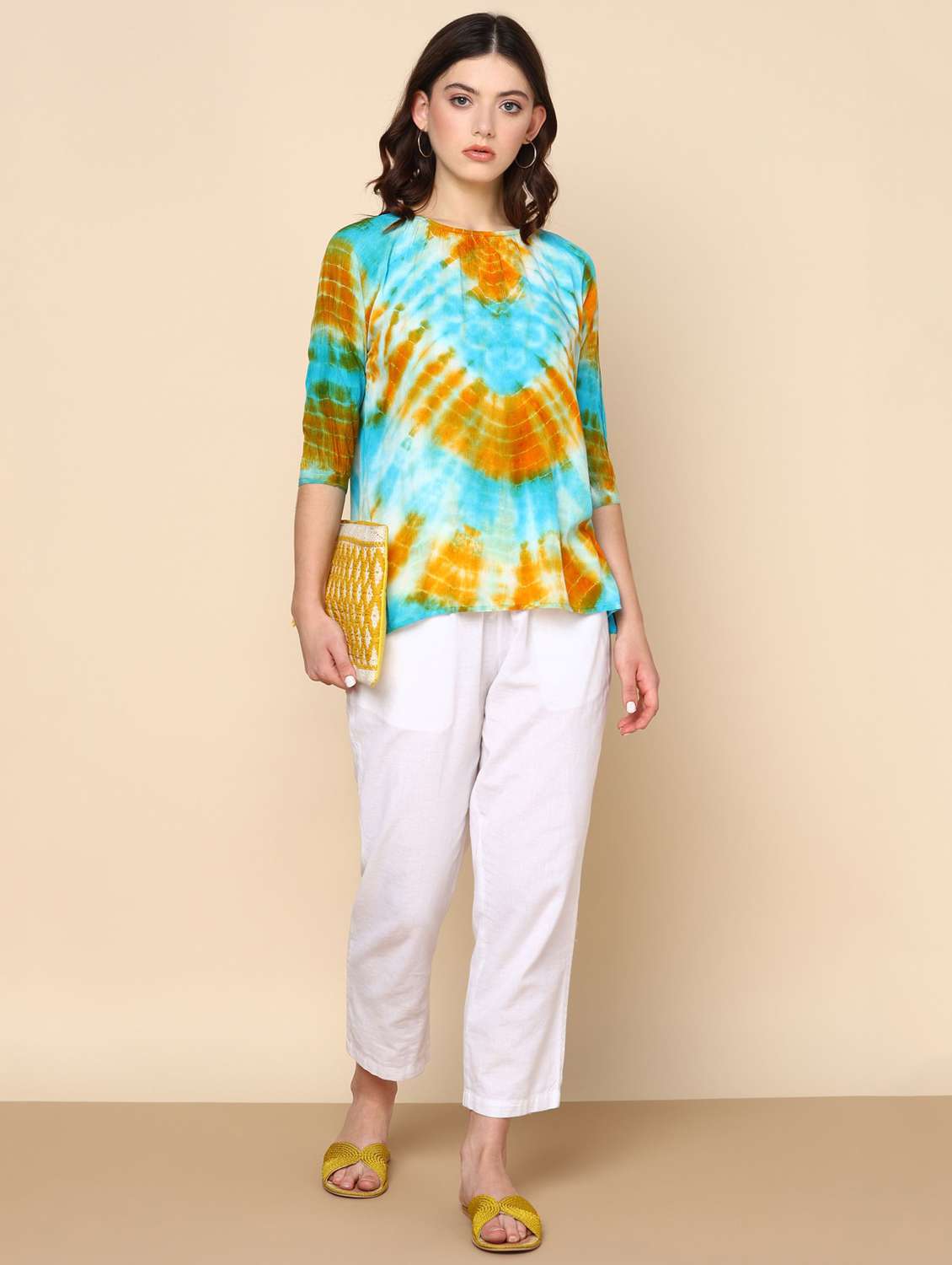 women tie and dyed three quarter sleeve regular top - 22407218 -  Standard Image - 4