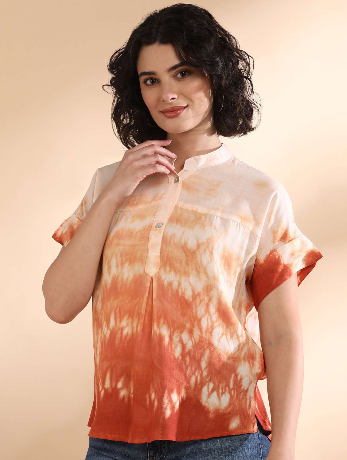 women tie and dyed short sleeve regular top - 22407224 -  Standard Image - 1