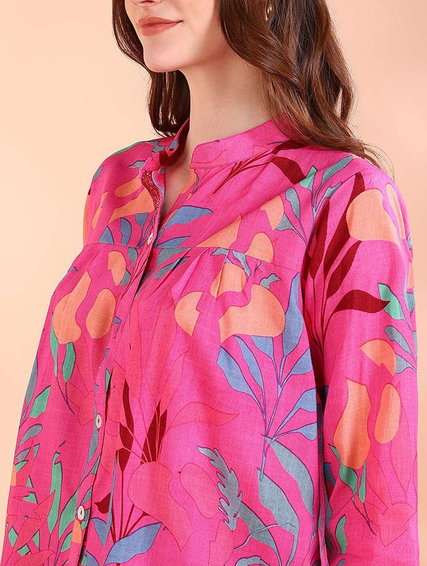 women printed bishop sleeve relaxed fit shirt - 22407259 -  Standard Image - 1