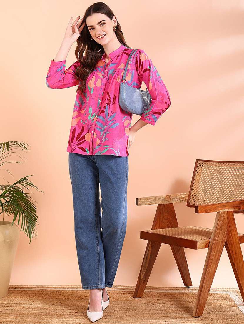 women printed bishop sleeve relaxed fit shirt - 22407259 -  Standard Image - 4