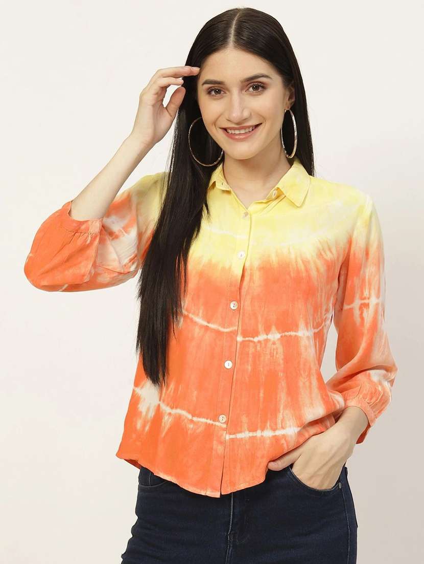 women tie and dyed collared long sleeve shirt