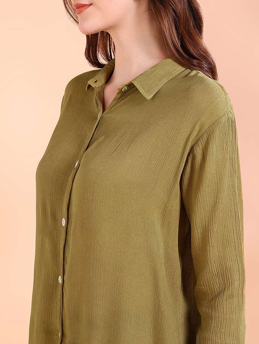 women solid collared long sleeve shirt - 22407310 -  Standard Image - 1
