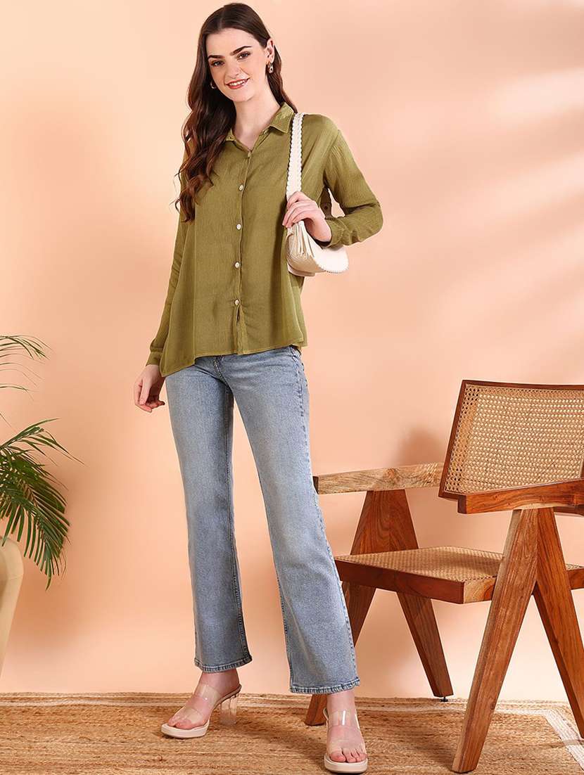 women solid collared long sleeve shirt - 22407310 -  Standard Image - 4