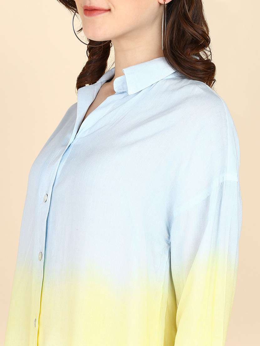 women ombre print collared long sleeve shirt - 22407317 -  Standard Image - 1