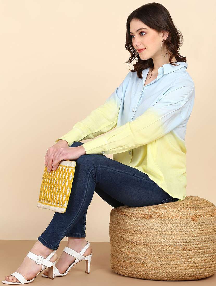 women ombre print collared long sleeve shirt - 22407317 -  Standard Image - 4