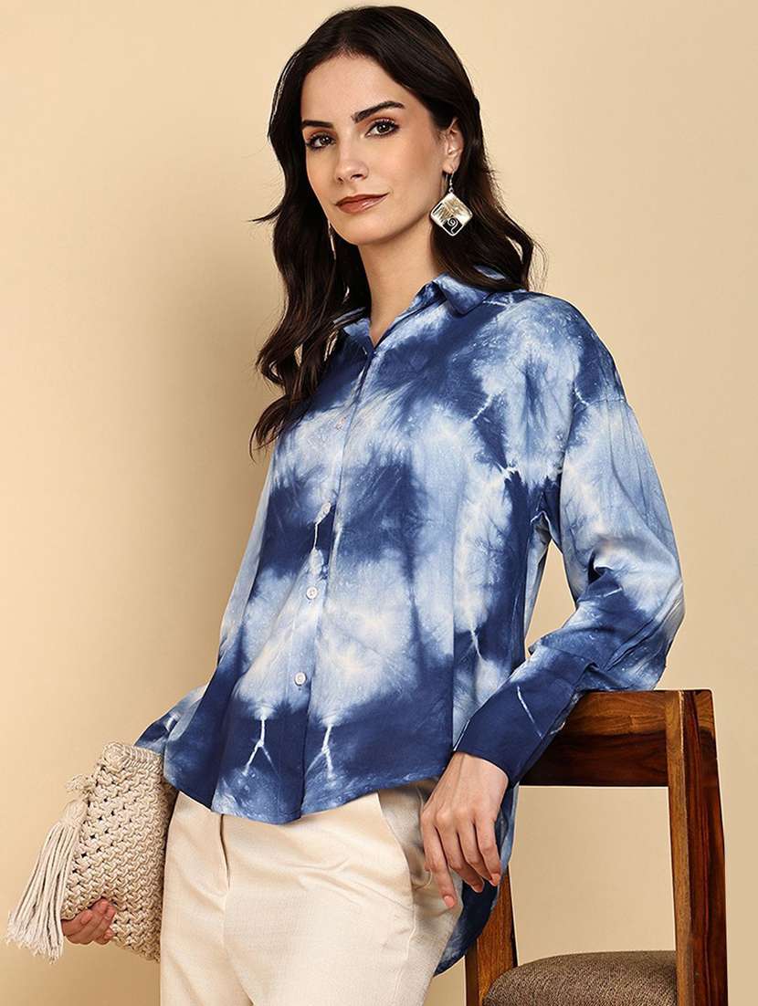 women tie and dyed collared long sleeve shirt - 22407357 -  Standard Image - 4