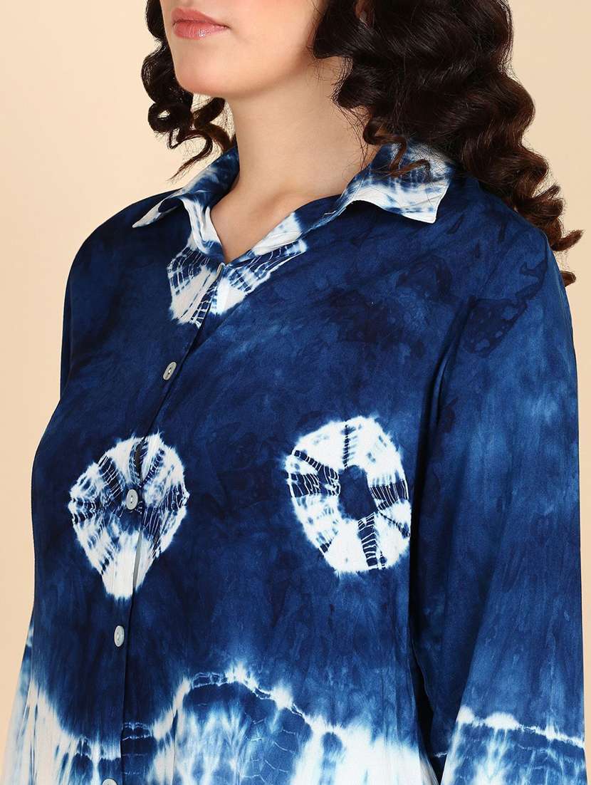 Women Tie And Dyed Collared Long Sleeve Shirt - 22407369 -  Standard Image - 1
