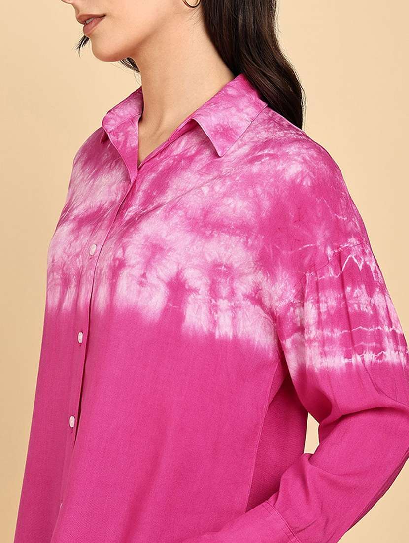 women tie and dyed collared long sleeve shirt - 22407374 -  Standard Image - 1