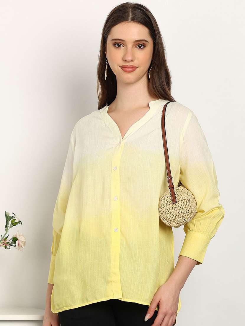 women solid yellow viscose regular shirt - 22407388 -  Standard Image - 1