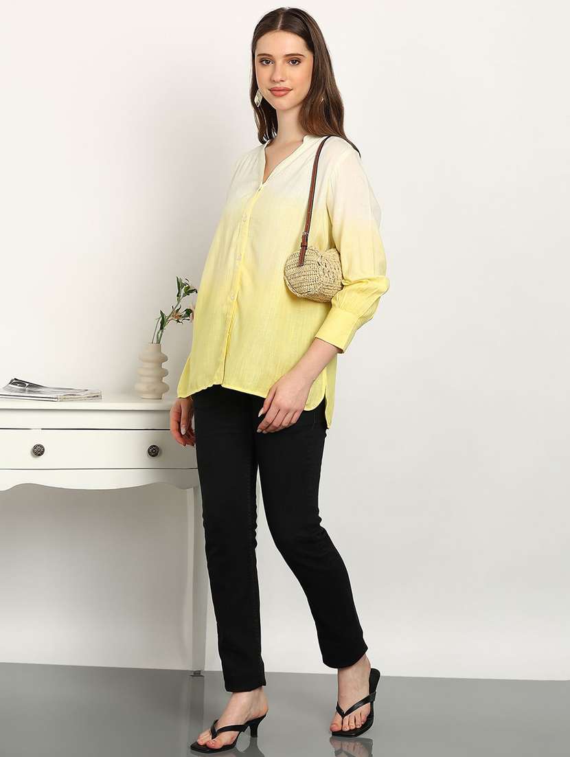 women solid yellow viscose regular shirt - 22407388 -  Standard Image - 4