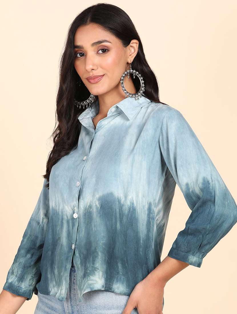 women tie and dyed collared long sleeve shirt