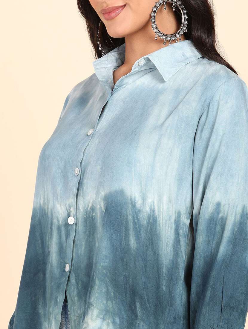 women tie and dyed collared long sleeve shirt - 22407401 -  Standard Image - 1
