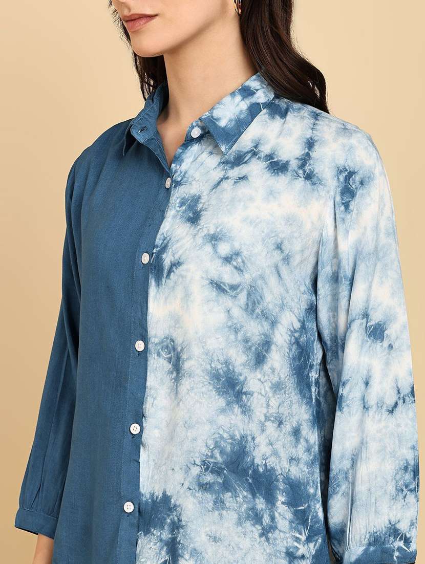 women tie and dyed collared long sleeve shirt - 22407424 -  Standard Image - 1