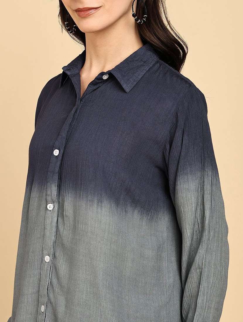 women ombre print collared long sleeve shirt - 22407436 -  Standard Image - 1