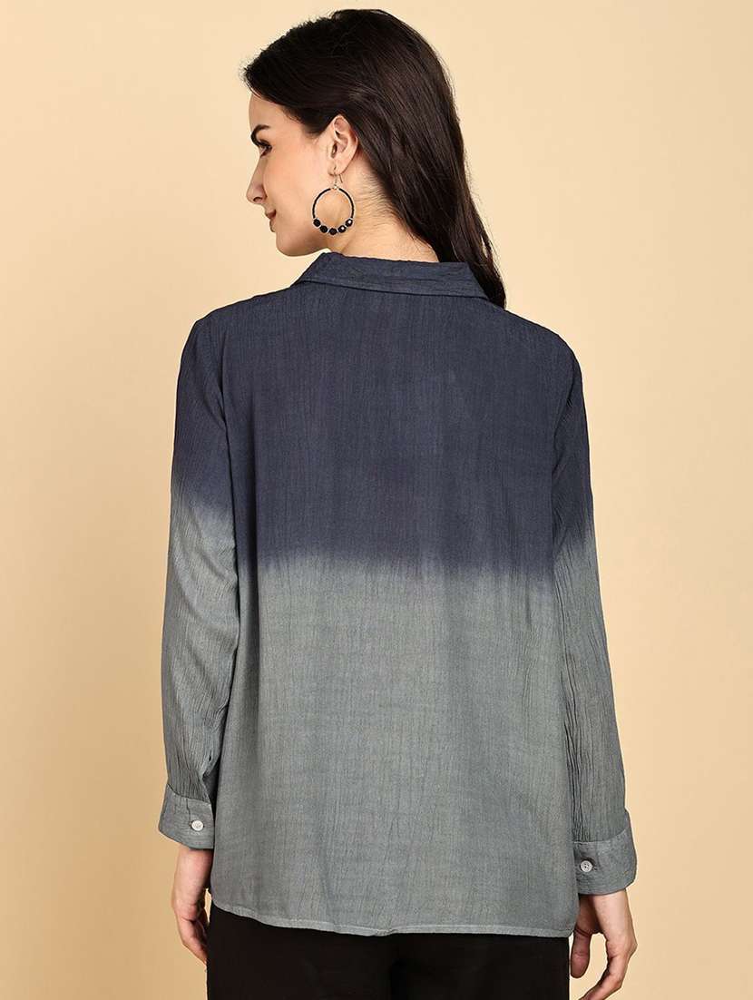 women ombre print collared long sleeve shirt - 22407436 -  Standard Image - 4
