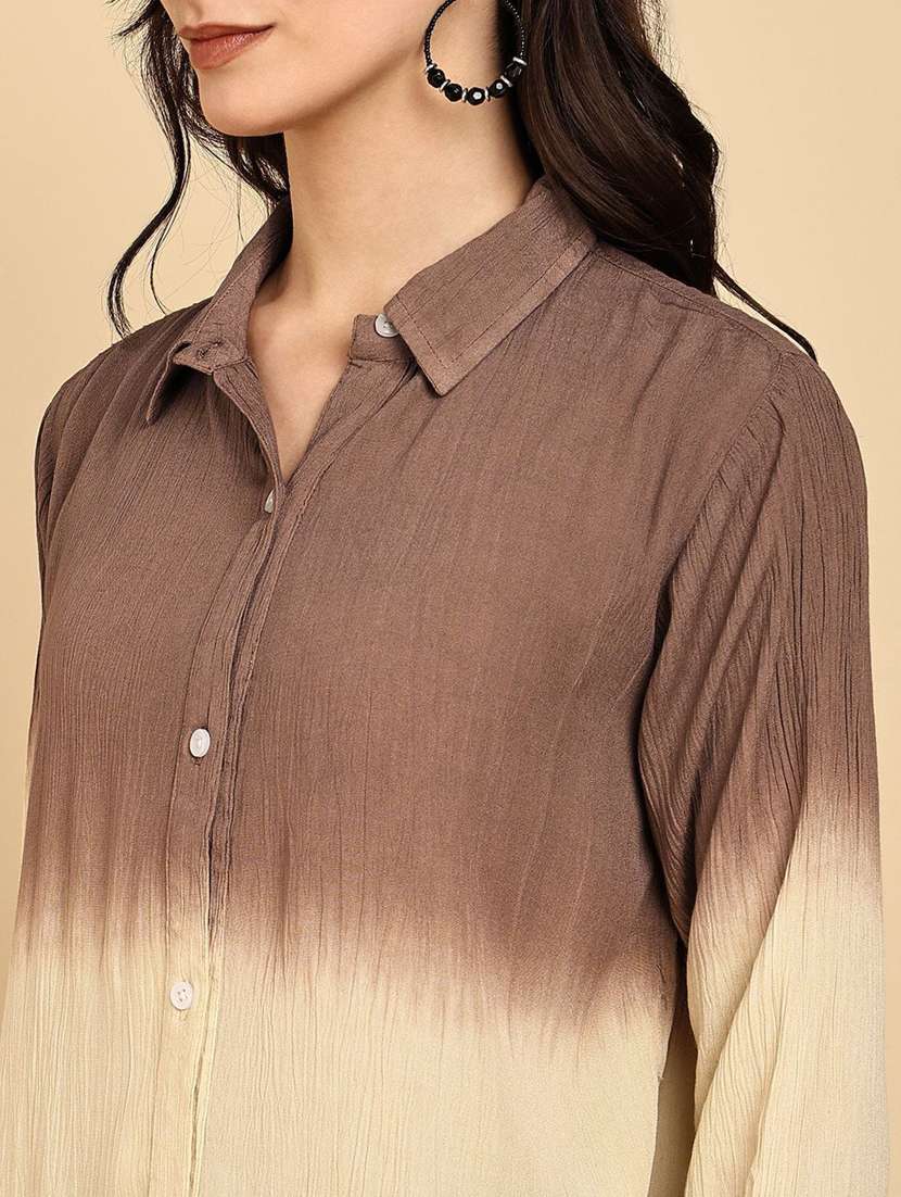 women ombre print collared long sleeve shirt - 22407453 -  Standard Image - 1