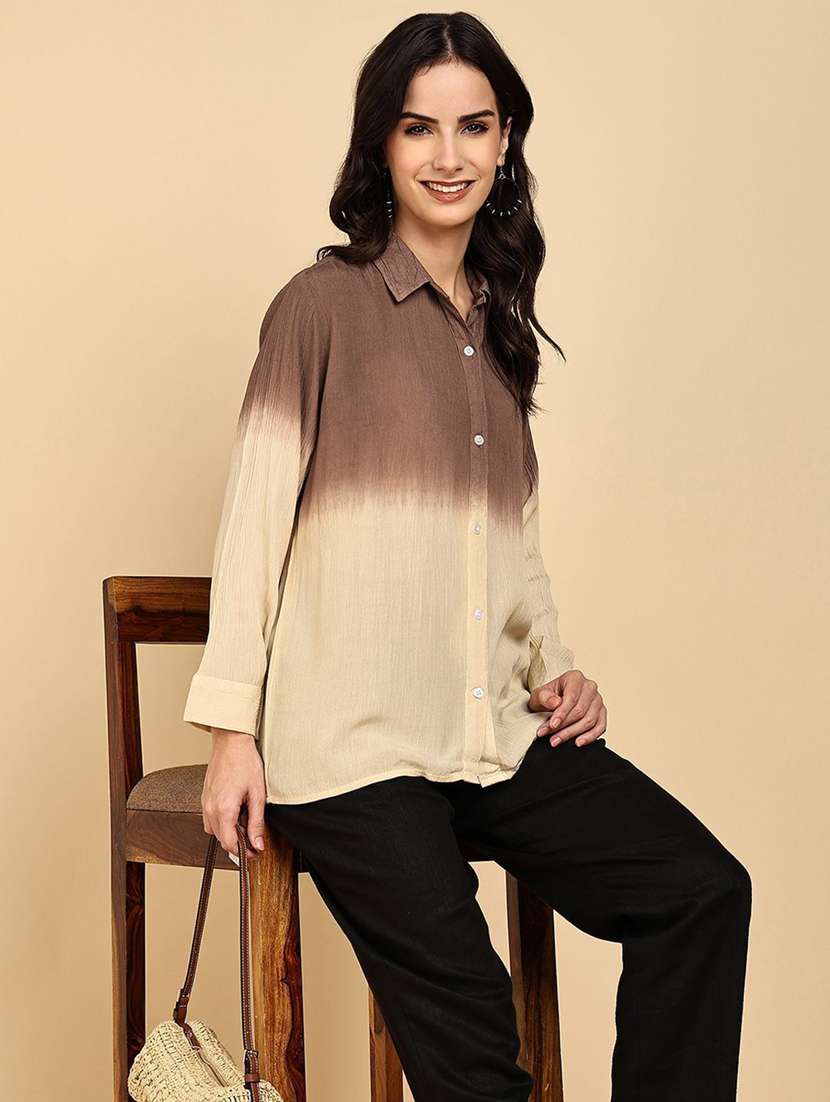women ombre print collared long sleeve shirt - 22407453 -  Standard Image - 4