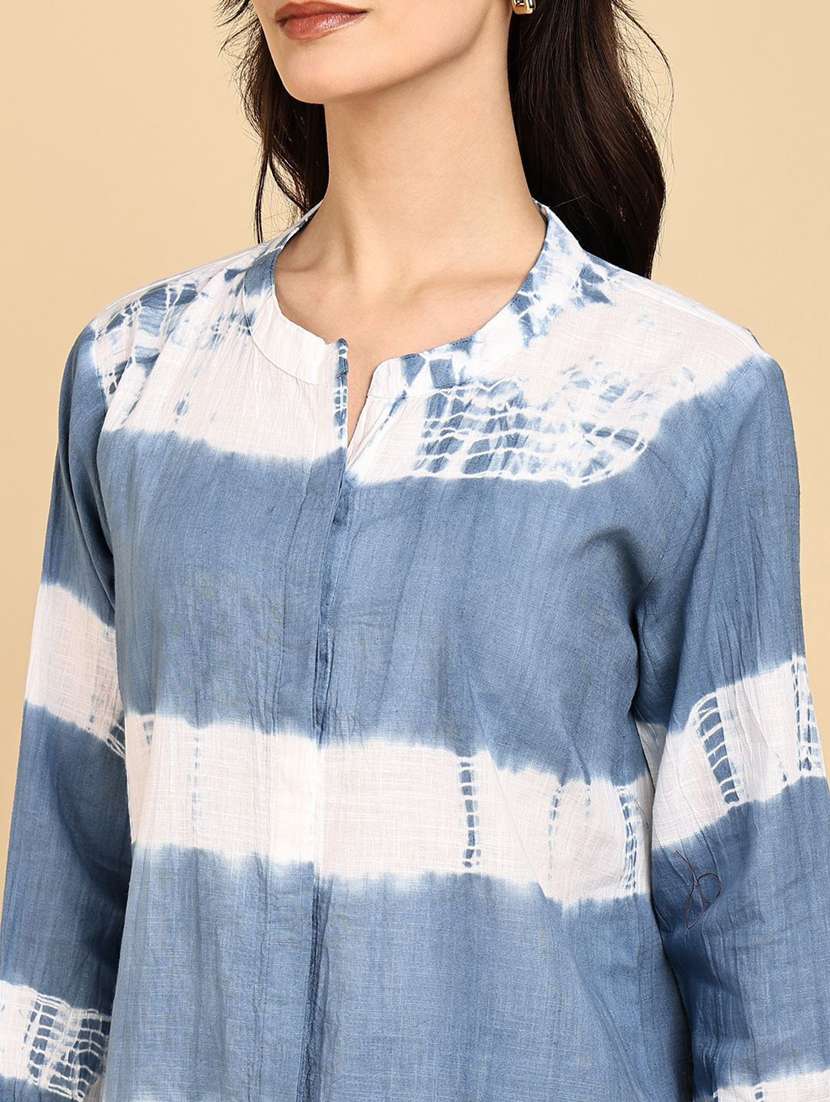 women self design  blue cotton regular shirt - 22407476 -  Standard Image - 1