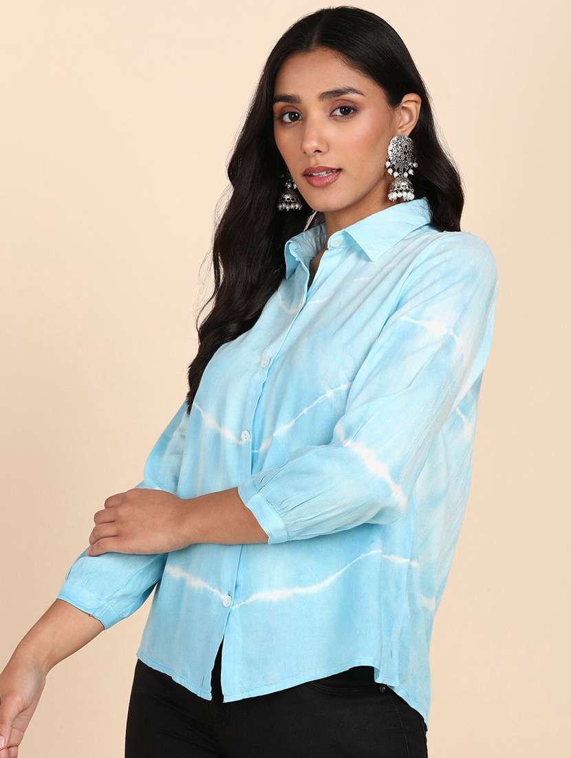 women tie and dyed collared bishop sleeve shirt - 22407491 -  Standard Image - 1