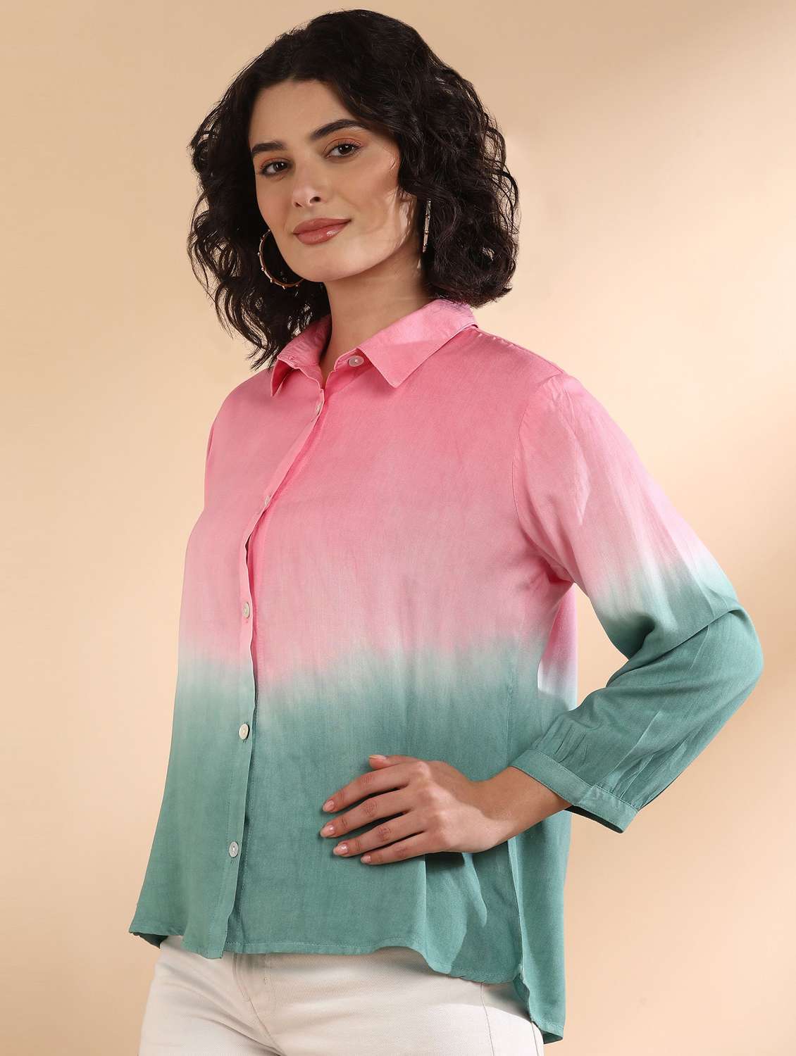 women tie and dyed collared long sleeve shirt - 22407511 -  Standard Image - 1